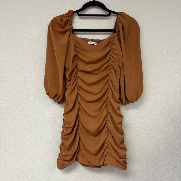 Abercrombie & Fitch Ruched Half Sleeve Mini Dress Brown Size Small - Picture 6 of 7